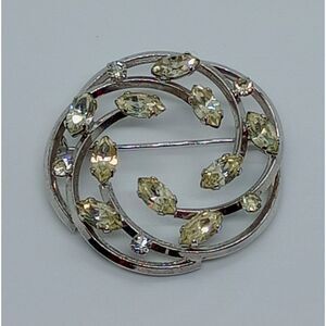 Vintage 1960s Van Dell Sterling Rhinestone Circle Brooch Pin